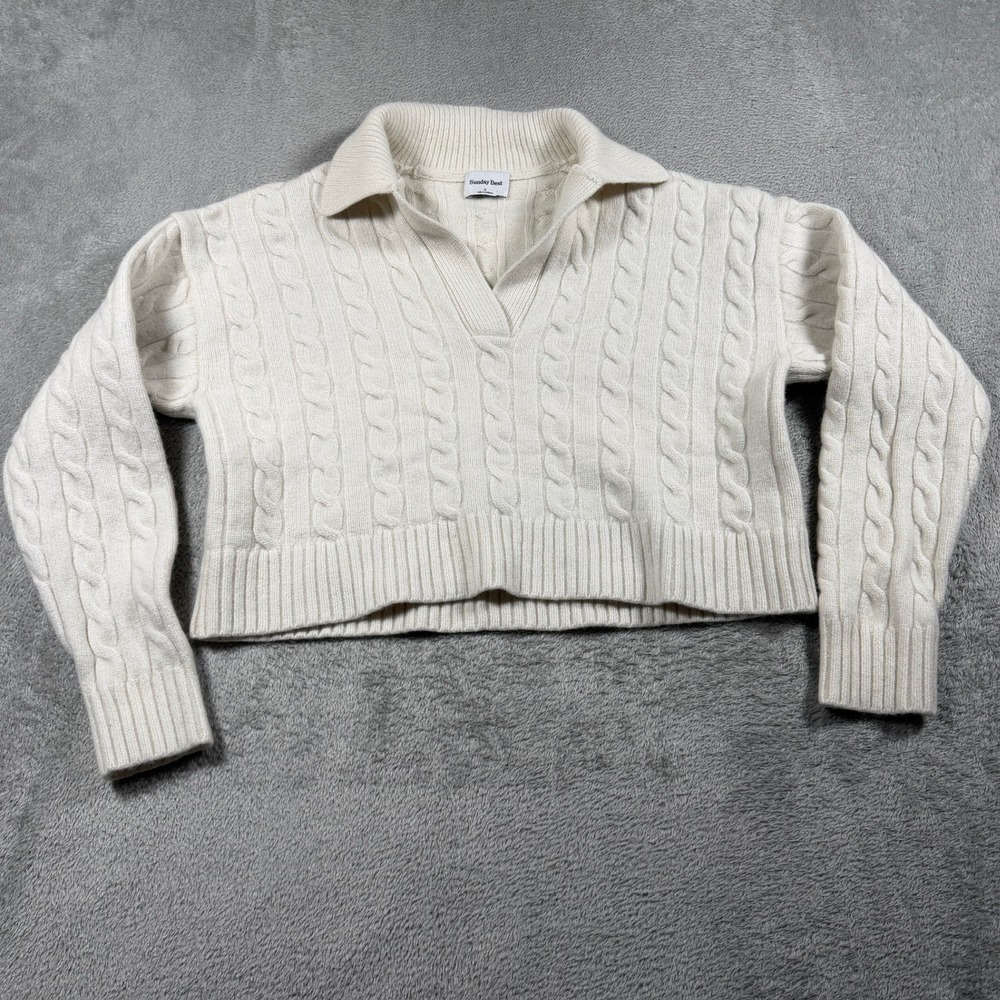 Aritzia Sunday Best‎ Sweater Womens Small White Cable Knit Wool Blend Collared